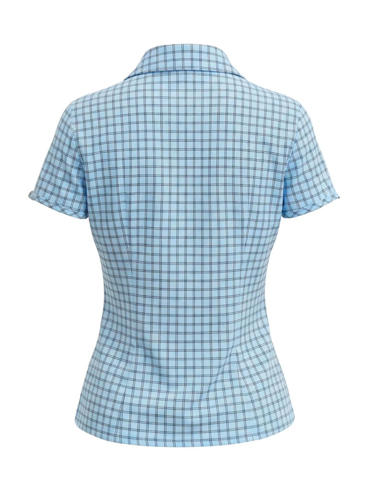 Hellblau 1950er Karo Revers Bluse - Image 2
