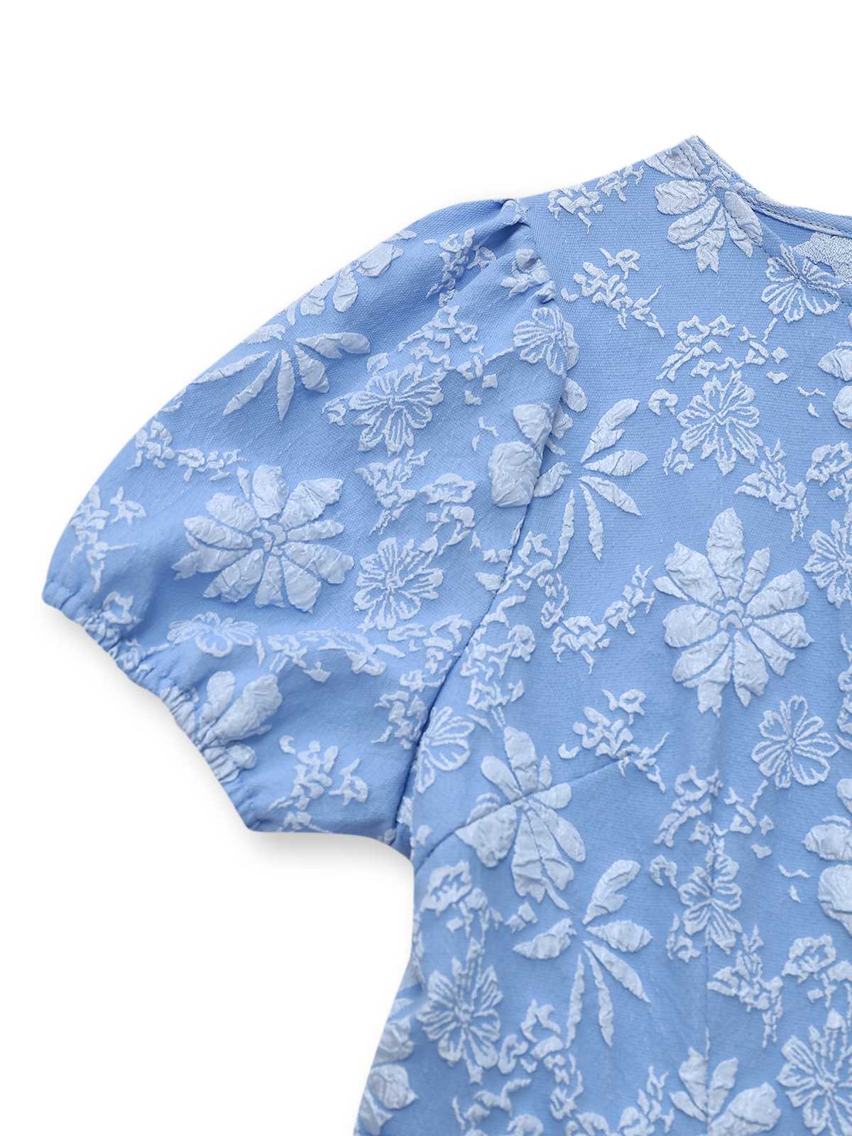 Hellblau 1960er Gänseblümchen Puffärmel Kleid - Image 4