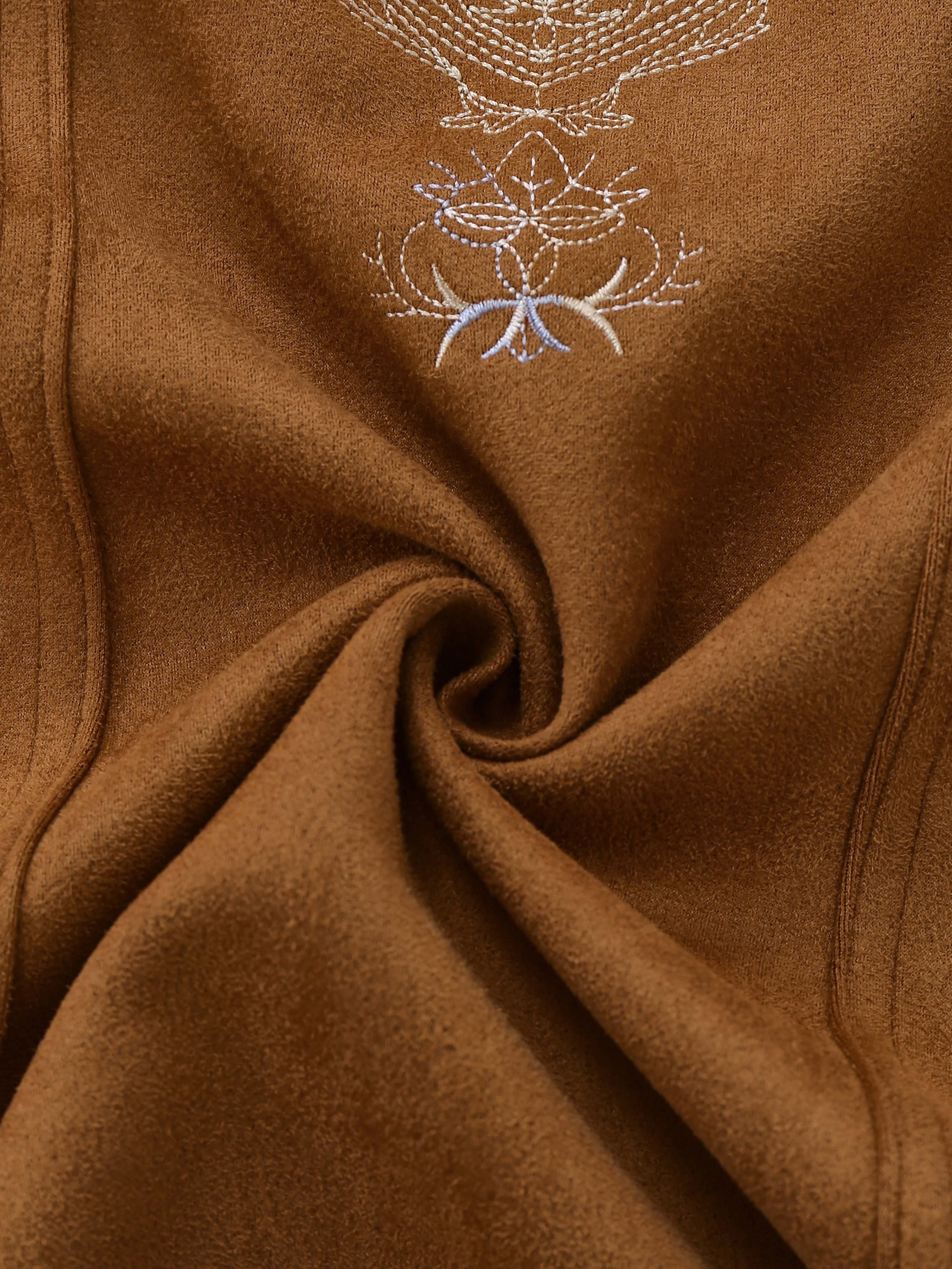 Hellbraunes 60er Kleid mit Blumenstickerei und V-Ausschnitt - Image 7