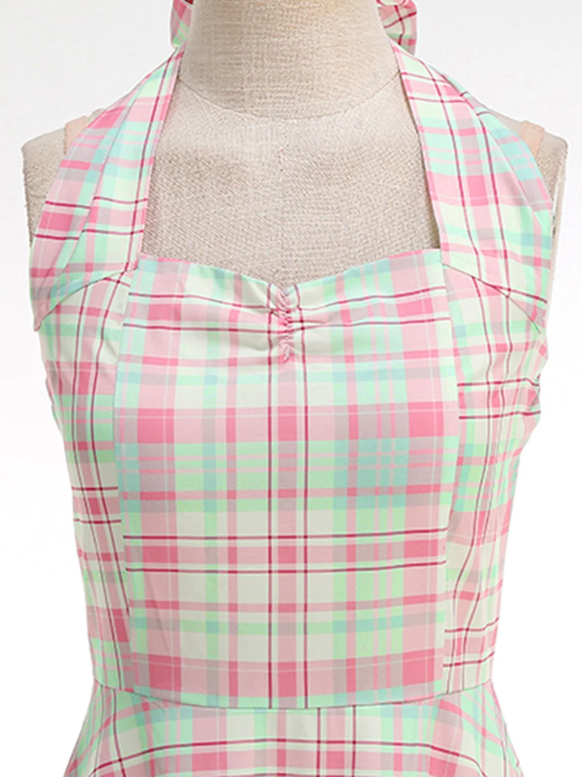 Hellrosa 1950er Kariert Halter Rückenfrei Kleid - Image 4