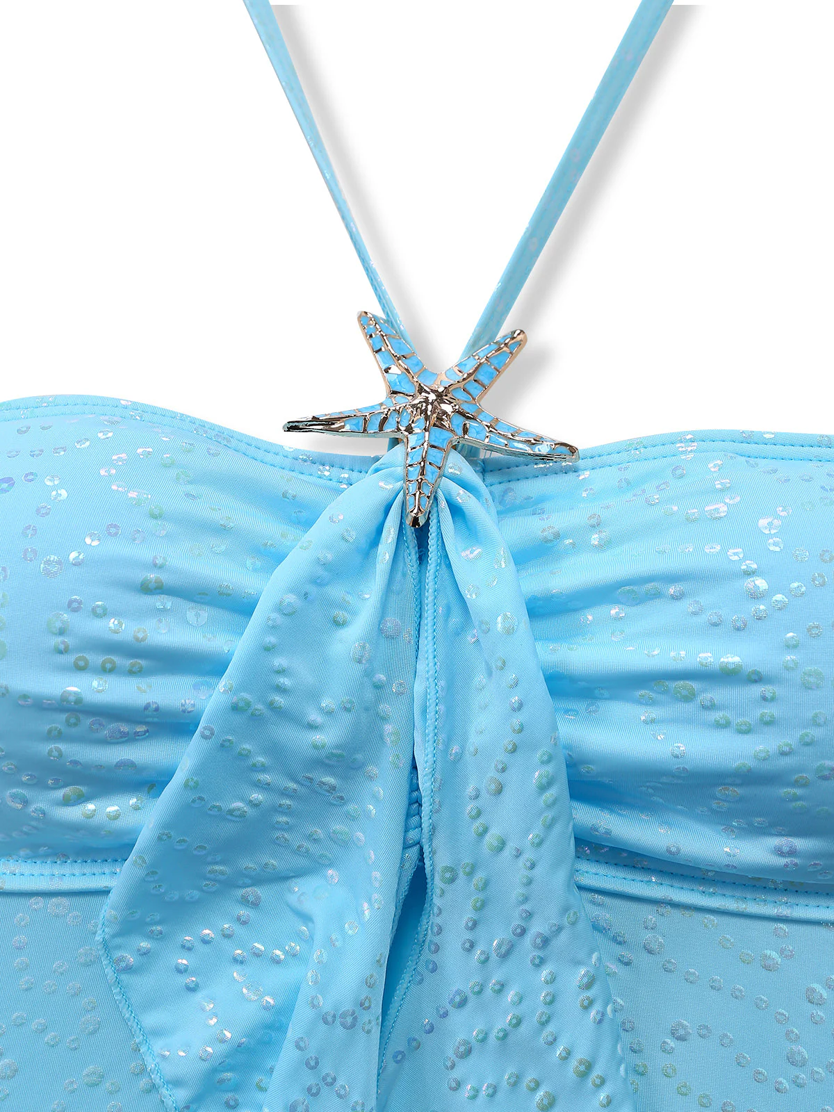 Himmelblau 1950er Halter Rüschen Schleife Glitzer Tankini Set - Image 3