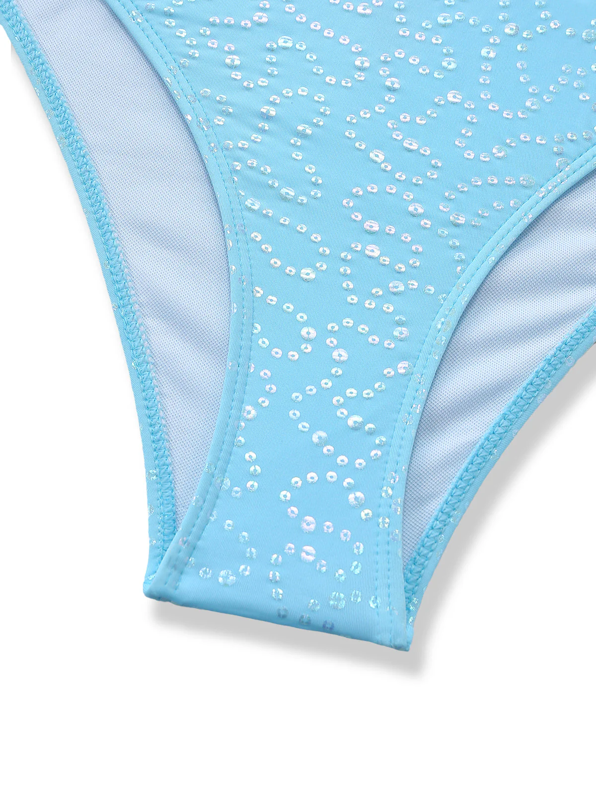 Himmelblau 1950er Halter Rüschen Schleife Glitzer Tankini Set - Image 6