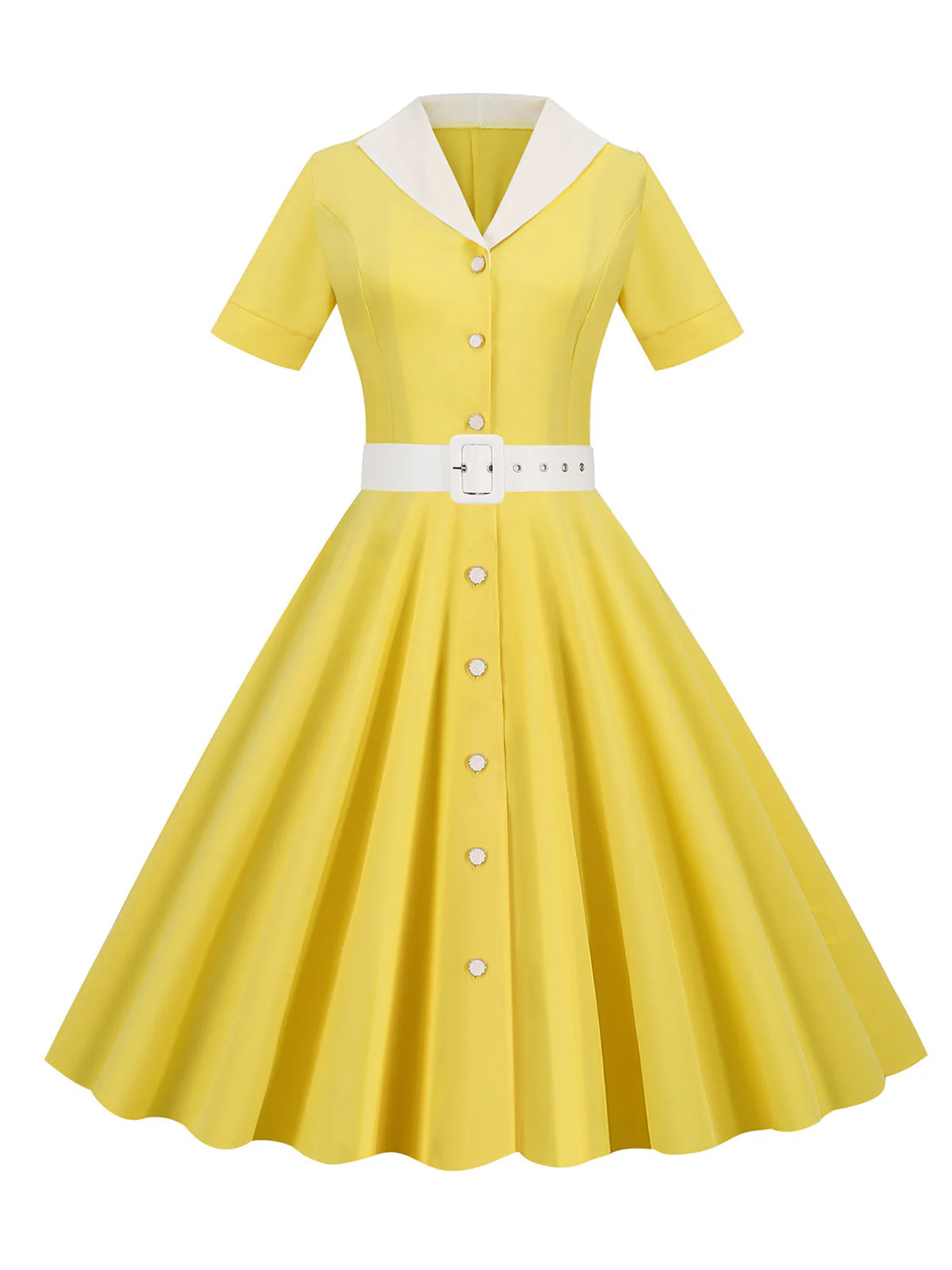 Himmelblau 1950er Solide Kontrastierendem Reversgürtel Kleid - Image 10