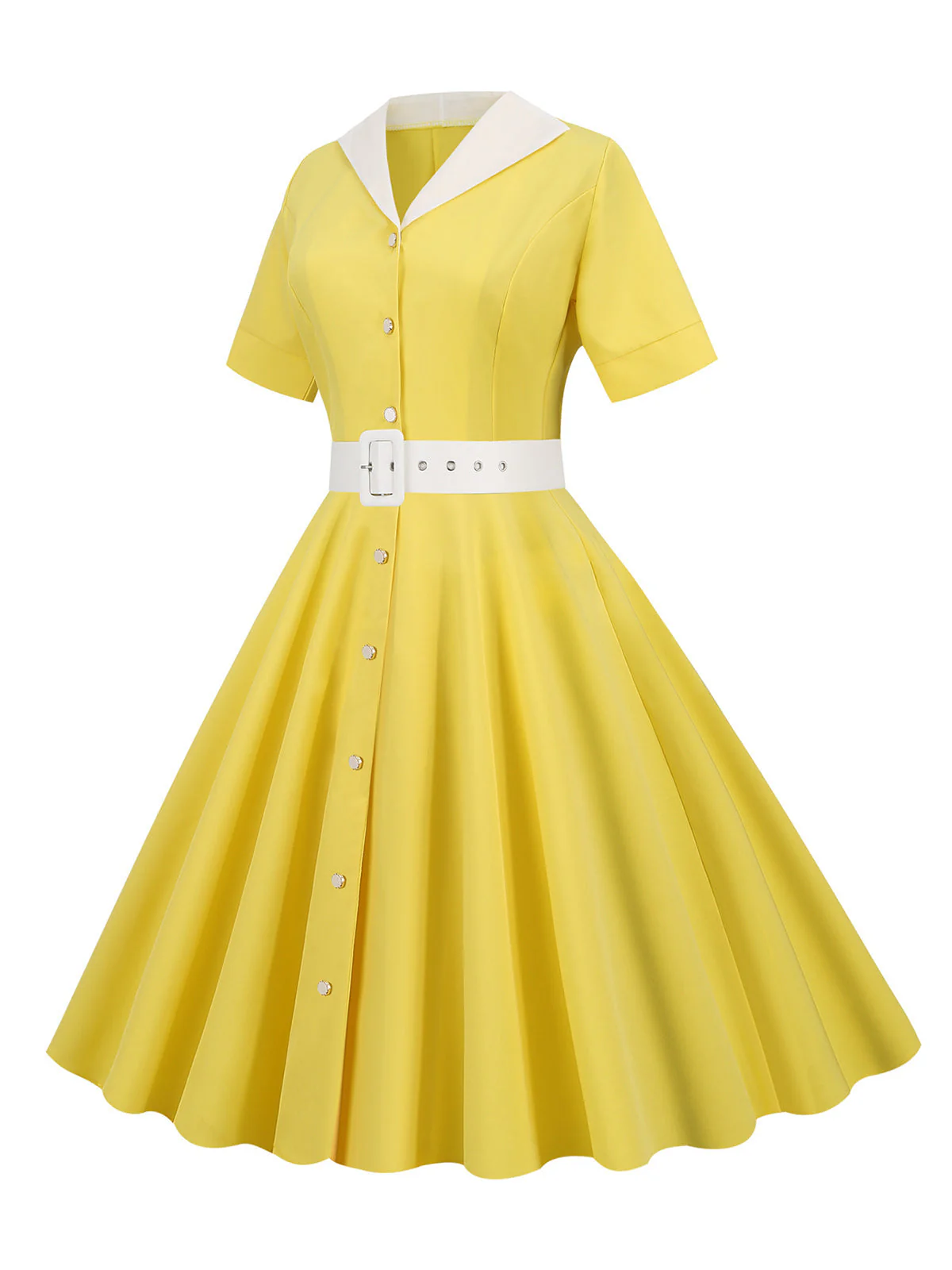 Himmelblau 1950er Solide Kontrastierendem Reversgürtel Kleid - Image 11