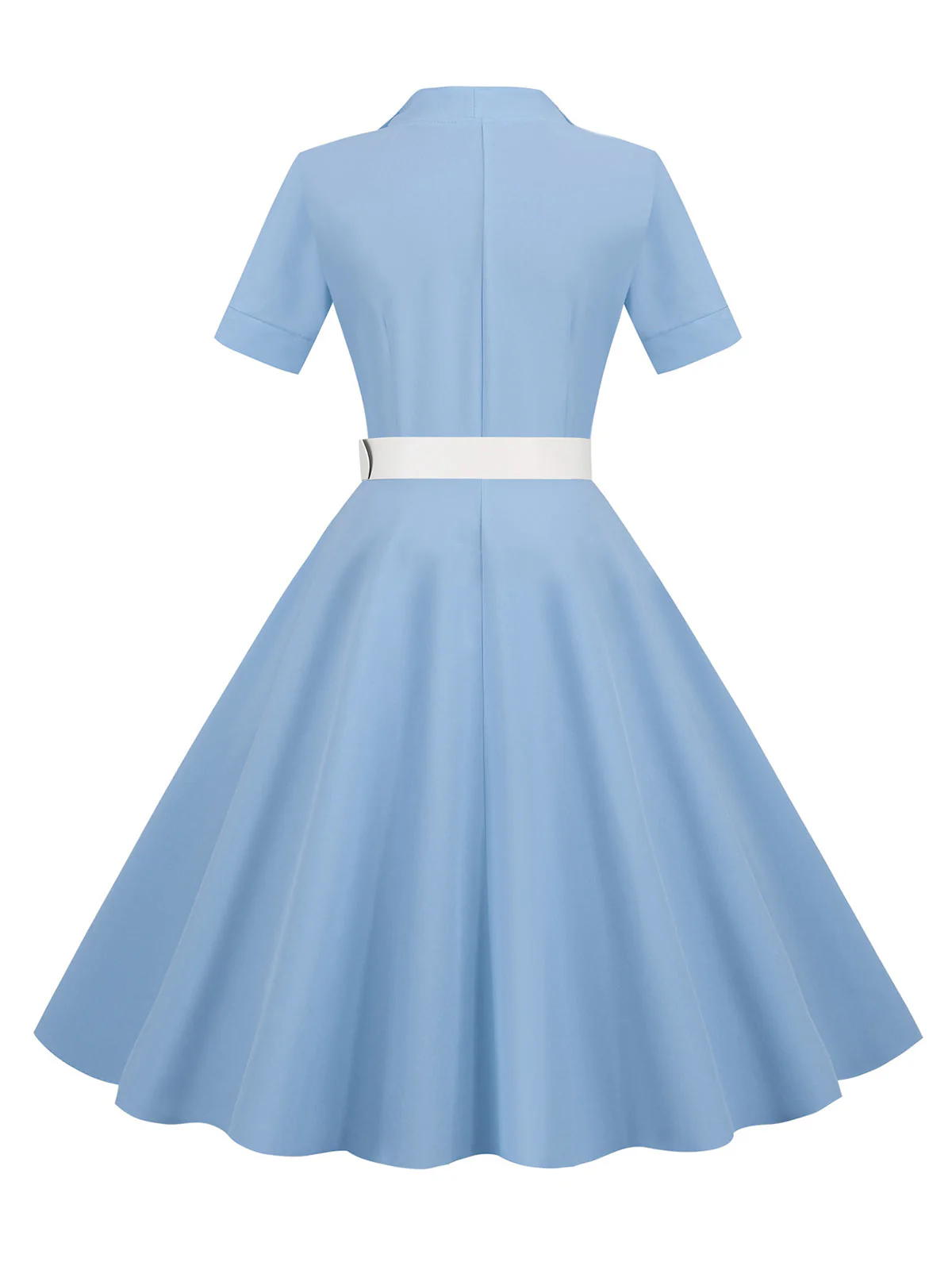 Himmelblau 1950er Solide Kontrastierendem Reversgürtel Kleid - Image 3