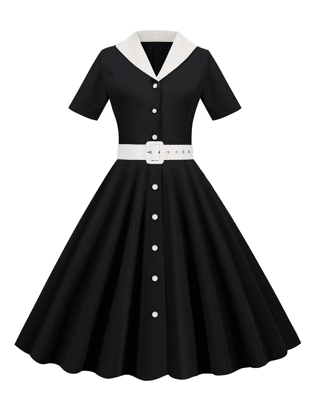 Himmelblau 1950er Solide Kontrastierendem Reversgürtel Kleid - Image 4