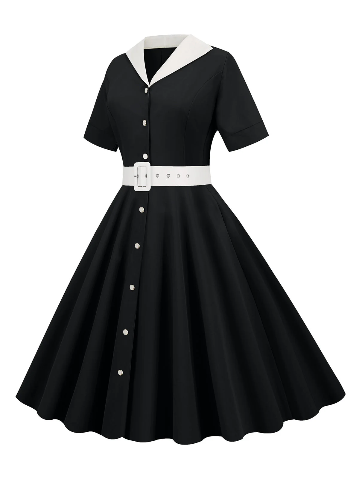 Himmelblau 1950er Solide Kontrastierendem Reversgürtel Kleid - Image 5