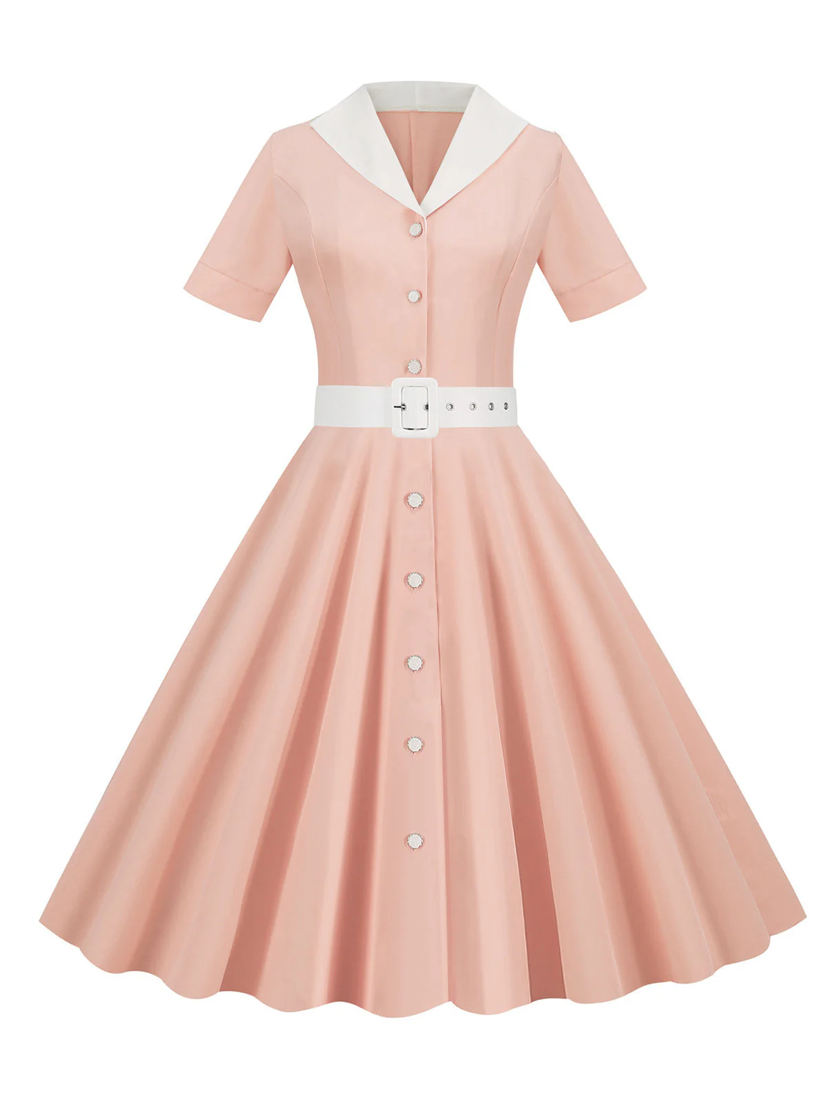 Himmelblau 1950er Solide Kontrastierendem Reversgürtel Kleid - Image 7