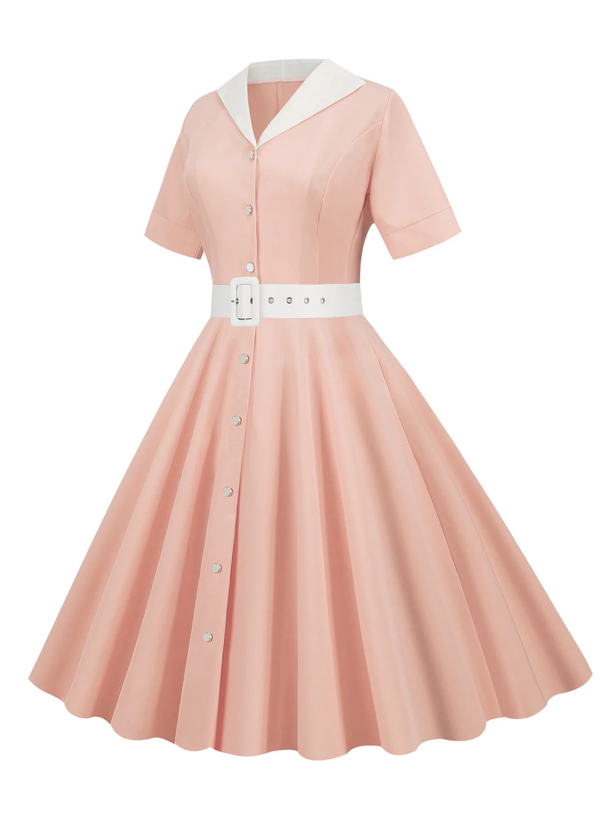 Himmelblau 1950er Solide Kontrastierendem Reversgürtel Kleid - Image 8