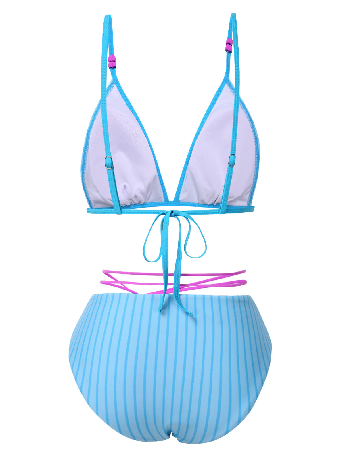 Himmelblau 1960er Streifen Schnürung Bogen Bikini Set - Image 2