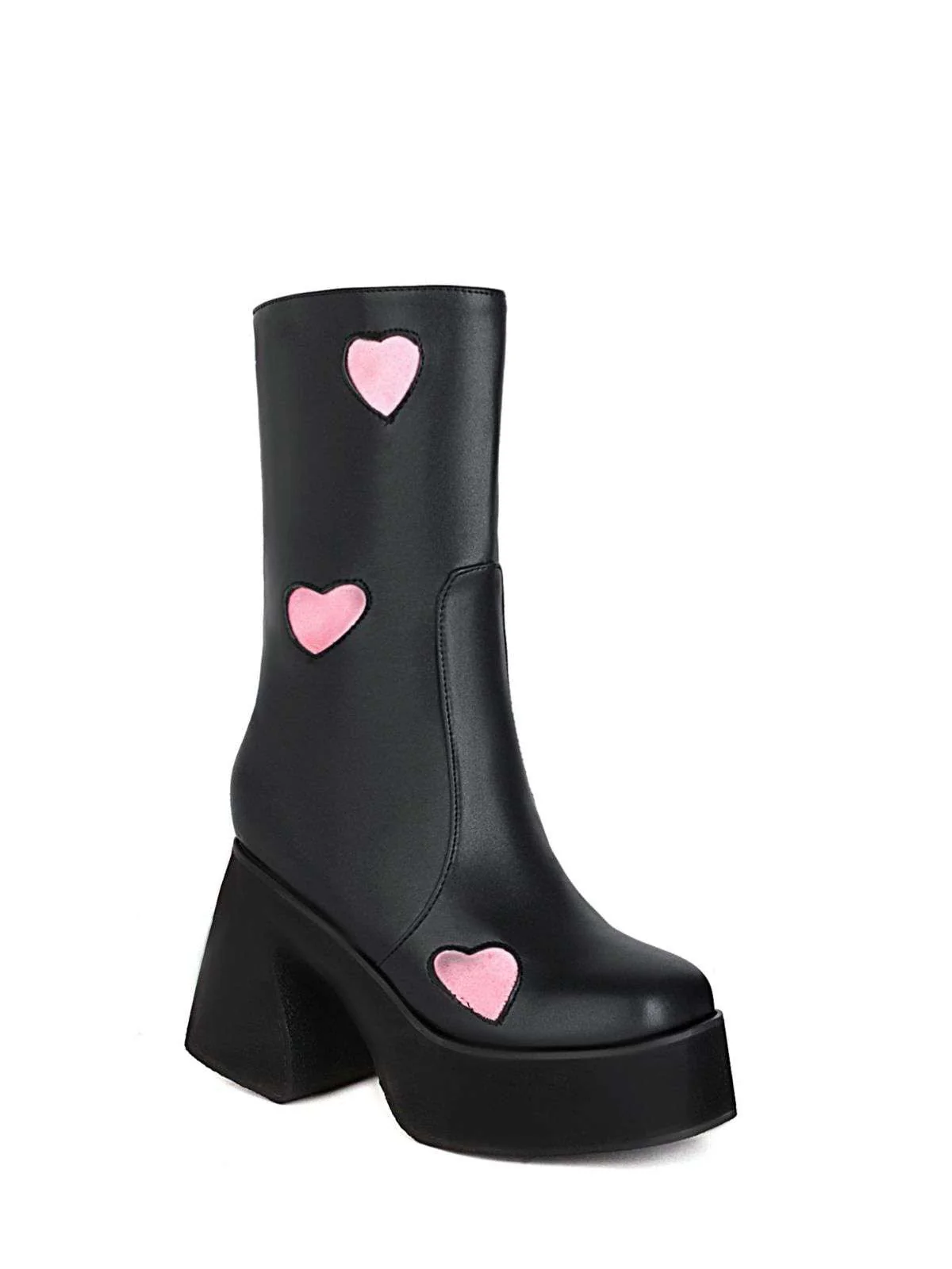 Hollow Herzen Leder Klobige Plateaustiefel - Image 2
