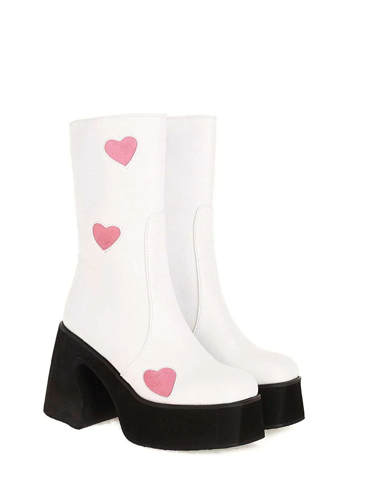 Hollow Herzen Leder Klobige Plateaustiefel - Image 3