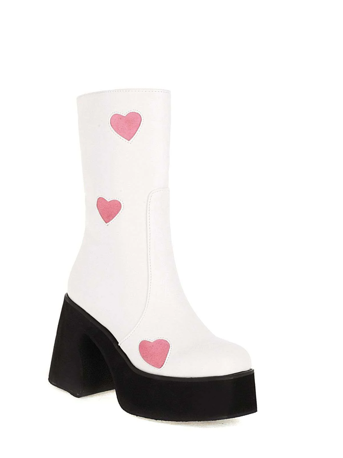 Hollow Herzen Leder Klobige Plateaustiefel - Image 4