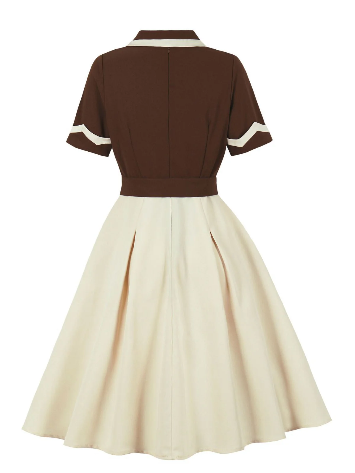 Kaffee & Beige 1950er Kontrast Revers Gürtel Kleid - Image 3
