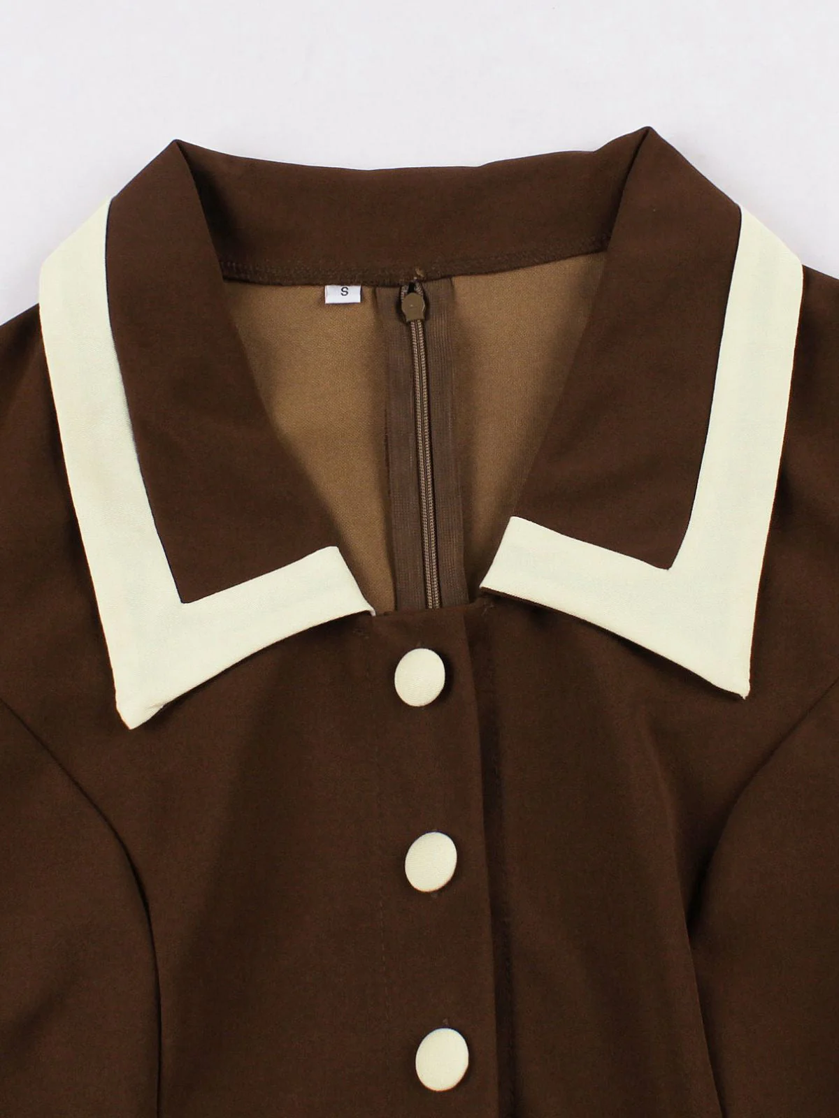 Kaffee & Beige 1950er Kontrast Revers Gürtel Kleid - Image 4
