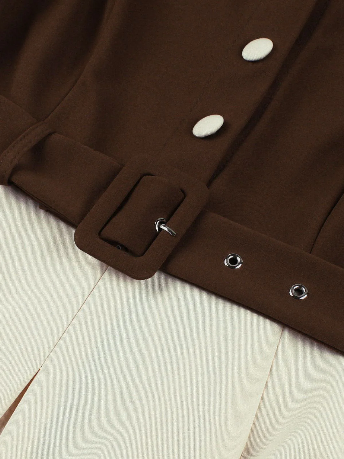 Kaffee & Beige 1950er Kontrast Revers Gürtel Kleid - Image 8