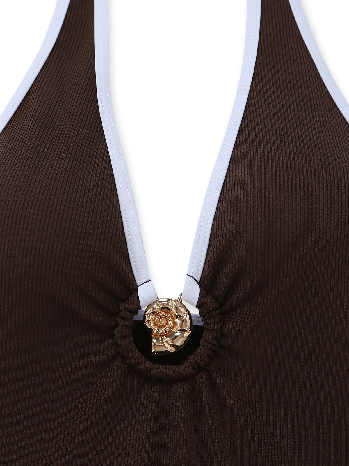 Kaffeebraun 1950er Halter Kordelzug Gerafft Tankini Set - Image 3
