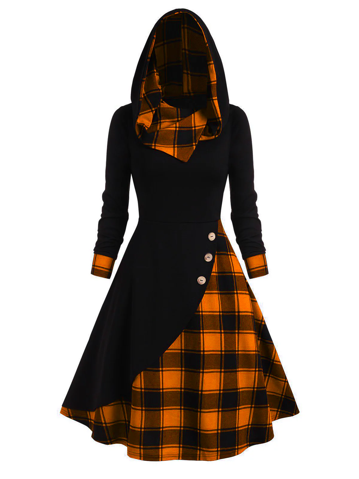 Schwarz & Orange 1950er Weihnachten Plaids Kapuzenkleid - Image 2