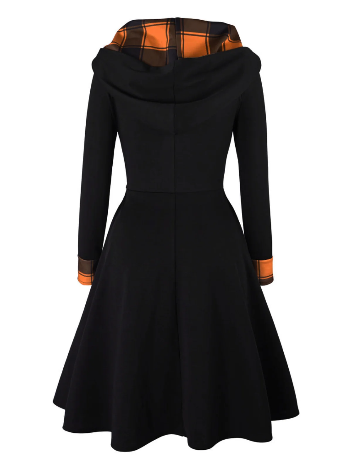 Schwarz & Orange 1950er Weihnachten Plaids Kapuzenkleid - Image 3