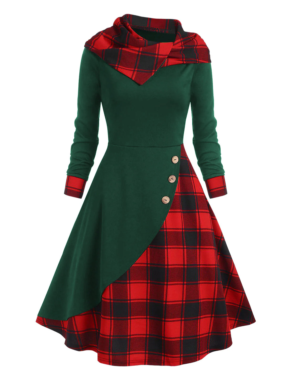 Schwarz & Orange 1950er Weihnachten Plaids Kapuzenkleid - Image 4
