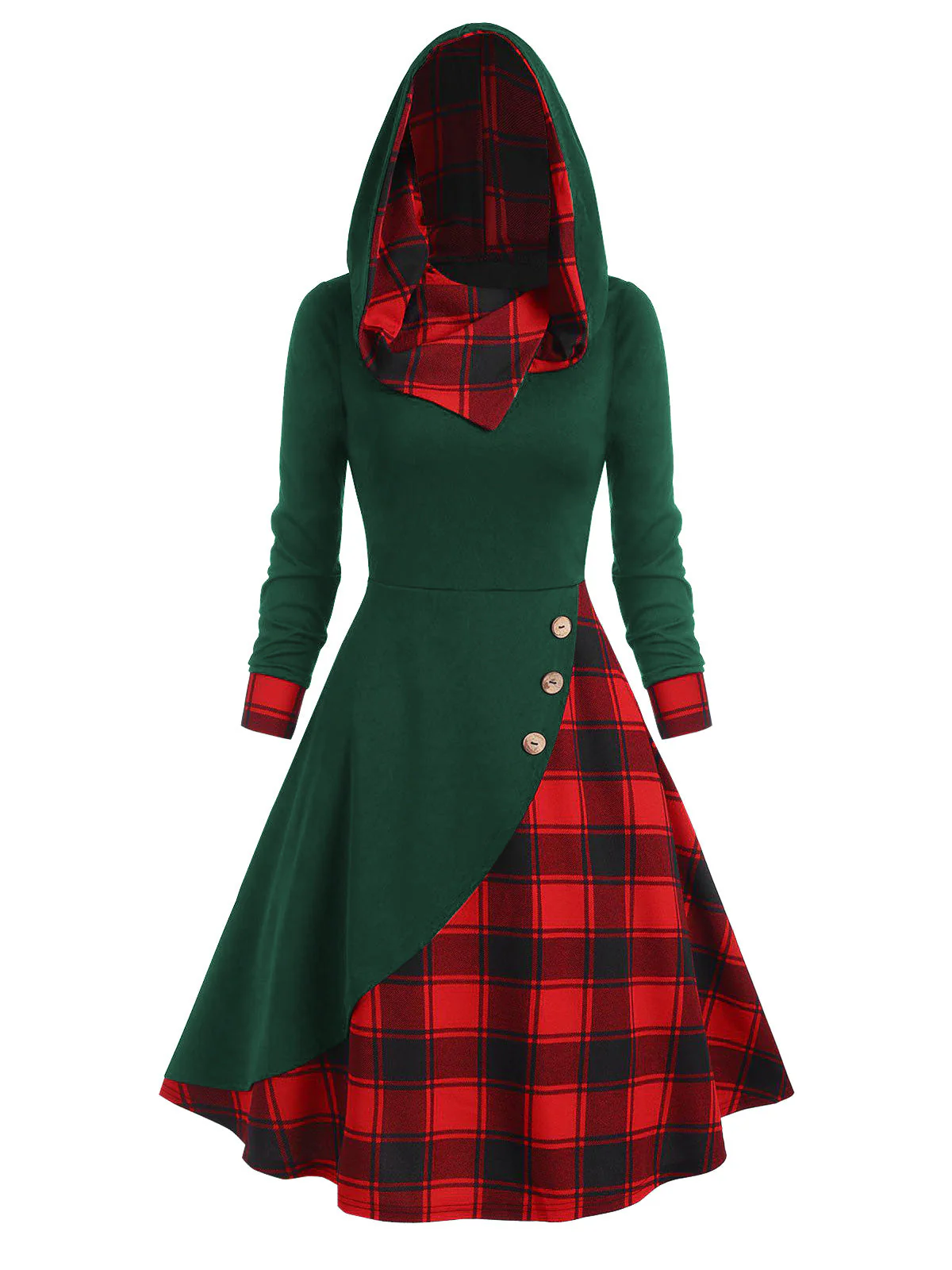 Schwarz & Orange 1950er Weihnachten Plaids Kapuzenkleid - Image 5
