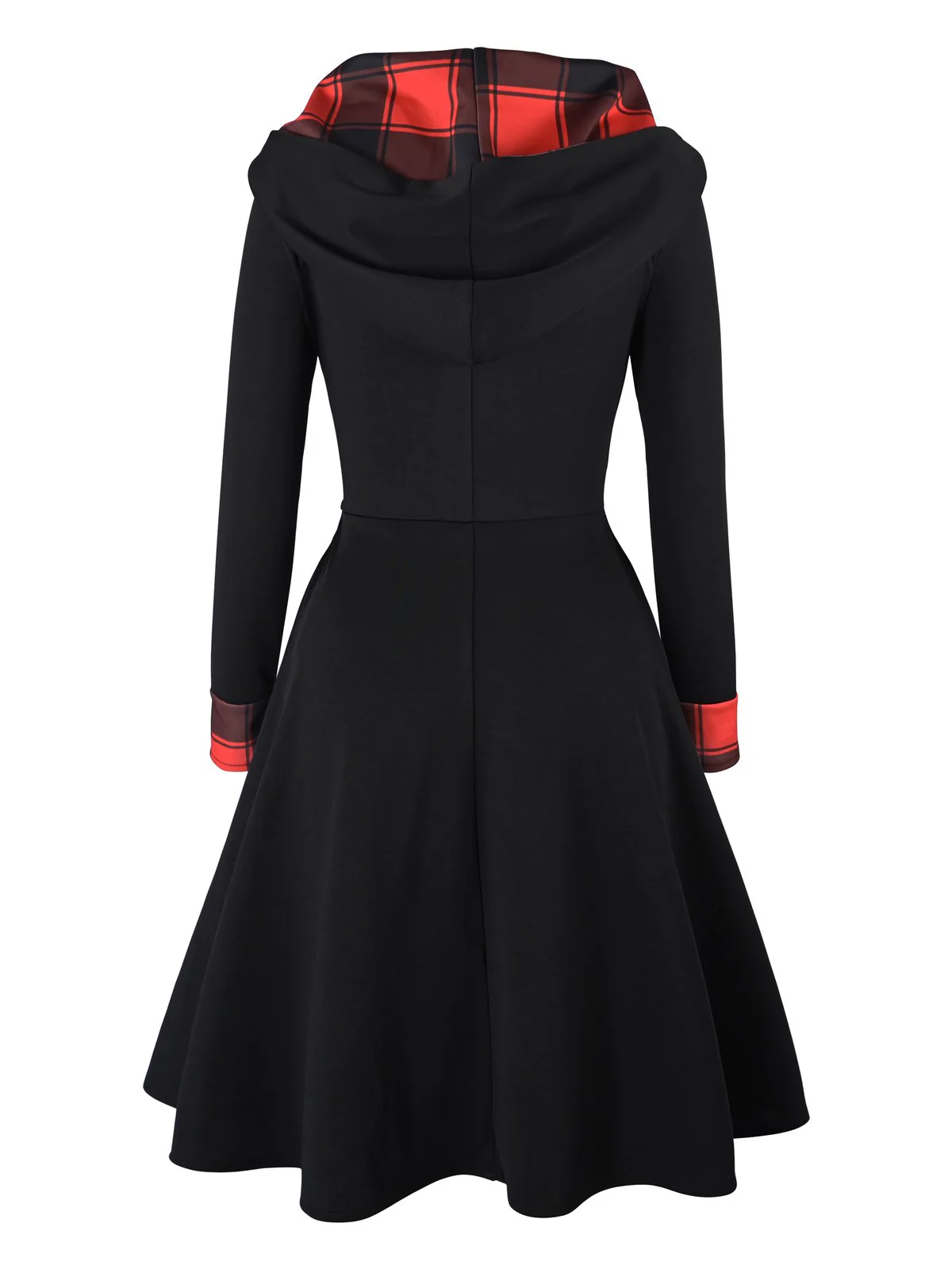 Schwarz & Orange 1950er Weihnachten Plaids Kapuzenkleid - Image 8