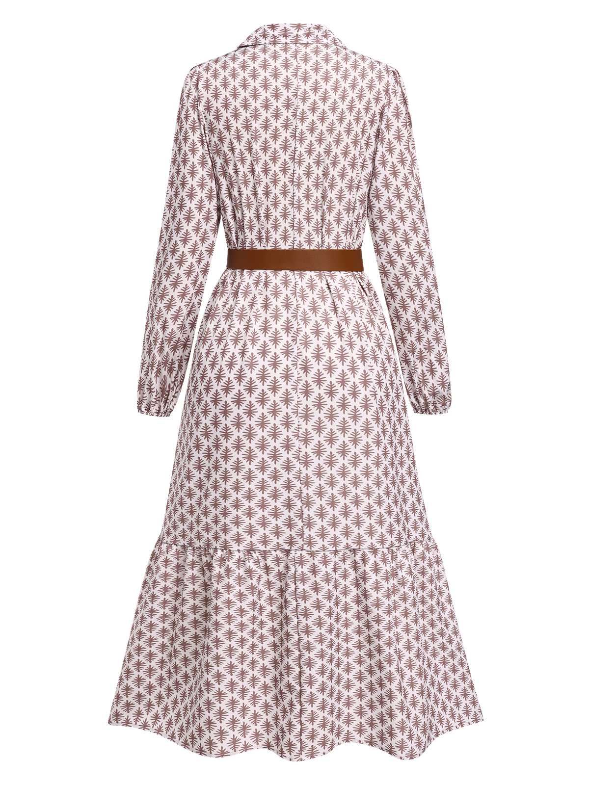 Khaki 1930er Revers Gürtel Lange Ärmel Kleid - Image 3