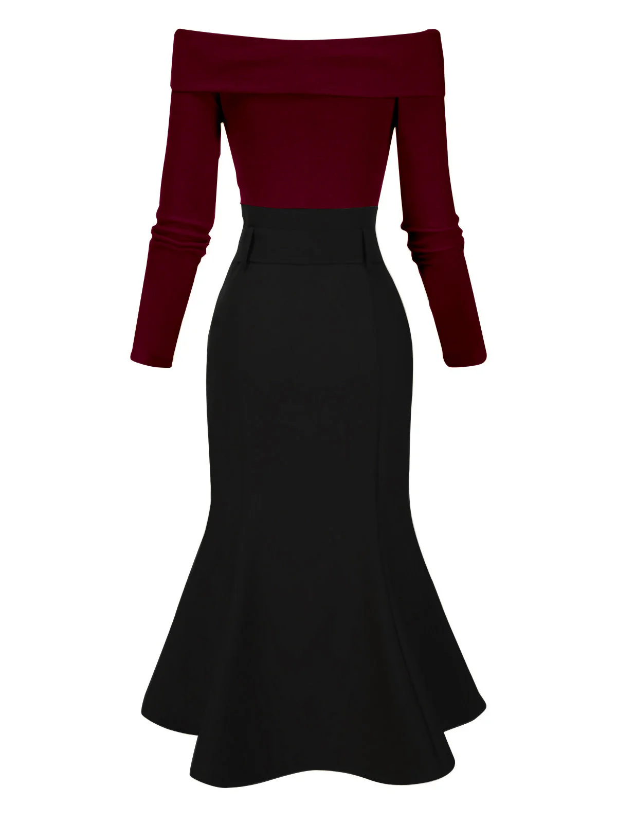 Schwarz 1930er Schulterfrei Stricken Gürtel Meerjungfrauenkleid - Image 2
