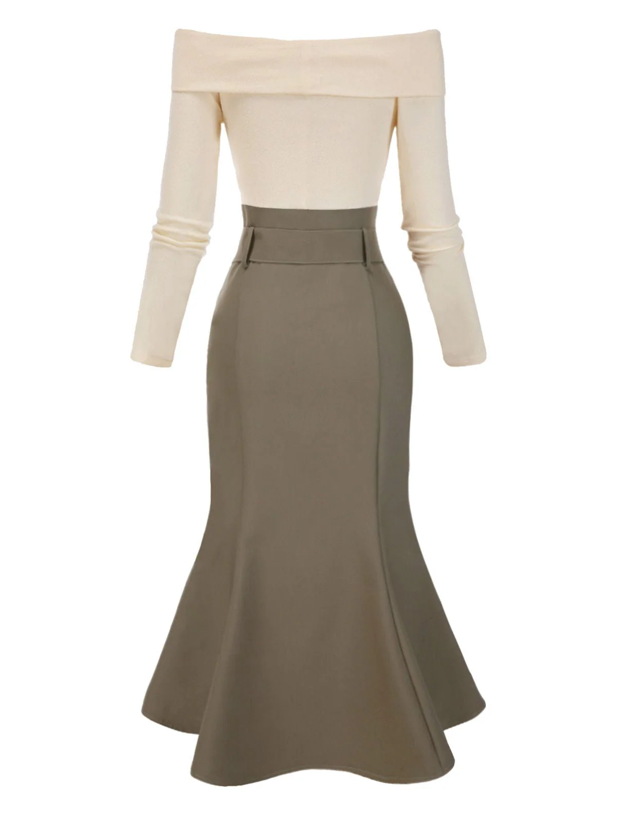 Schwarz 1930er Schulterfrei Stricken Gürtel Meerjungfrauenkleid - Image 6
