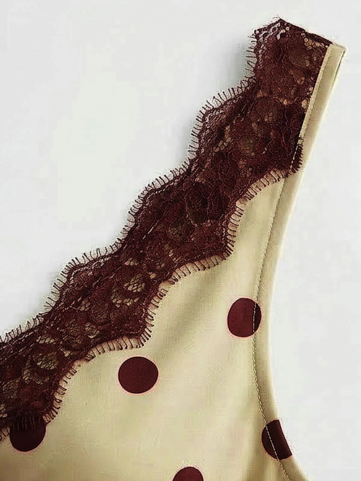 Khaki 1930er V-Ausschnitt Polka Dot Spitzenbesatz Ärmelloses Kleid - Image 5