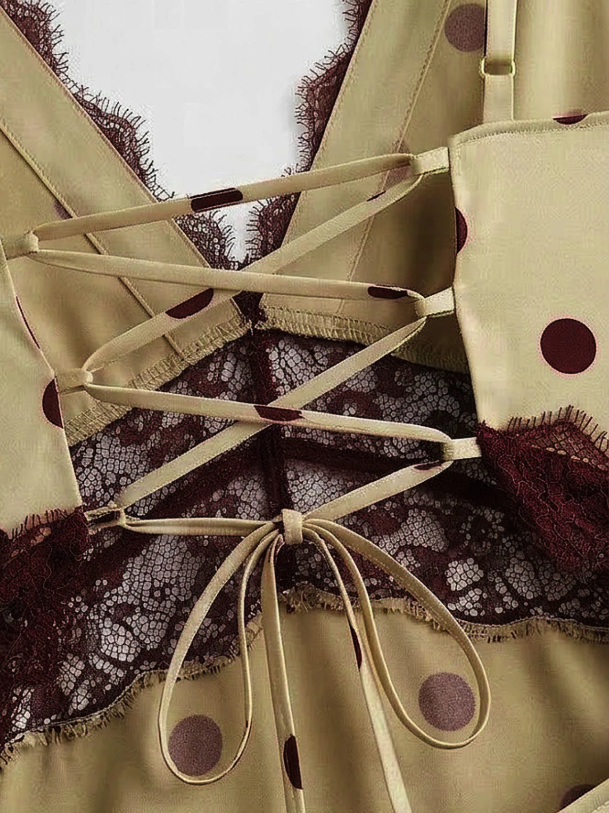 Khaki 1930er V-Ausschnitt Polka Dot Spitzenbesatz Ärmelloses Kleid - Image 7