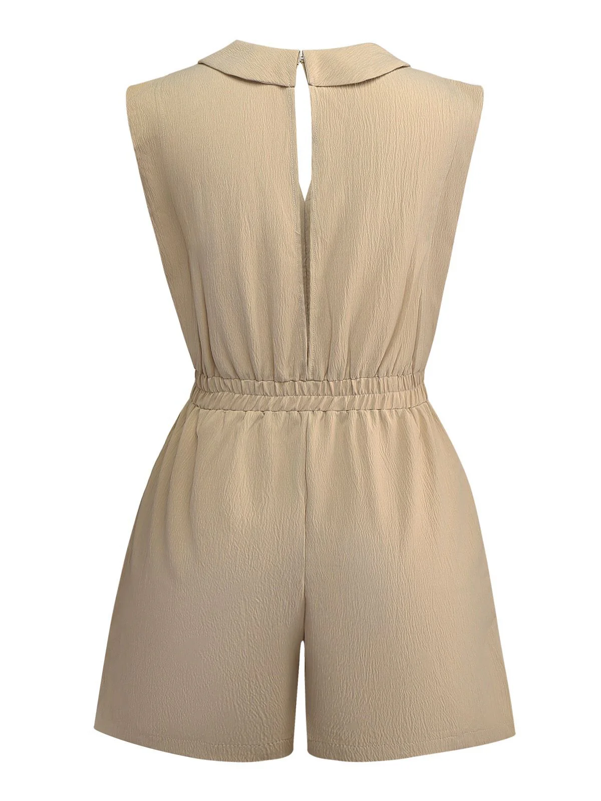 Khaki 1930er V-Ausschnitt Tasche Solide Romper - Image 2