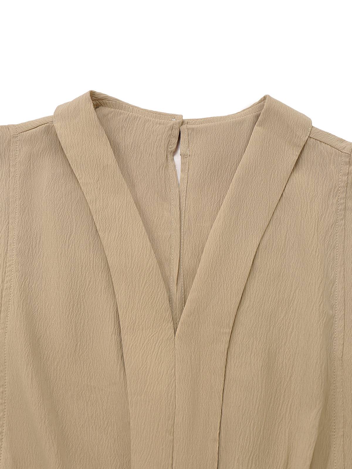 Khaki 1930er V-Ausschnitt Tasche Solide Romper - Image 3