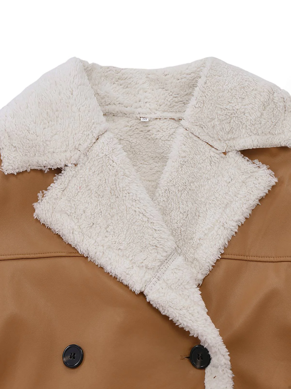 1940er Kontrastierend Kunst Sherpa Fleece Revers Lang Mantel - Image 6