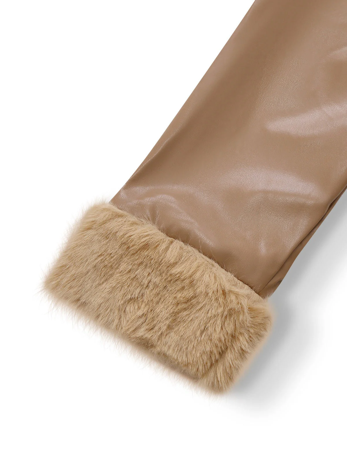 Khaki 1940er PU Leder Kunst Pelz Kragen Gürtel Mantel - Image 5