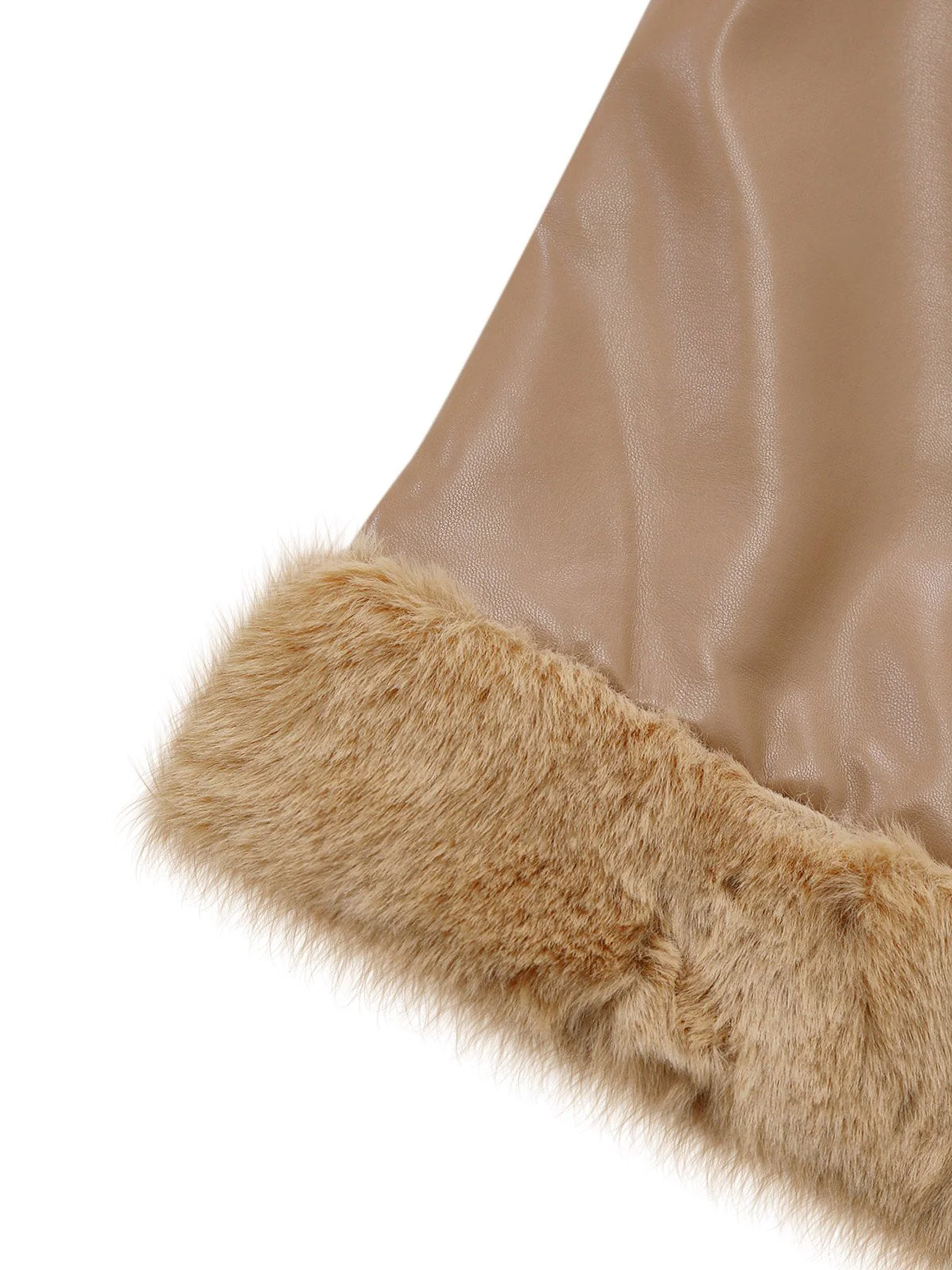 Khaki 1940er PU Leder Kunst Pelz Kragen Gürtel Mantel - Image 6
