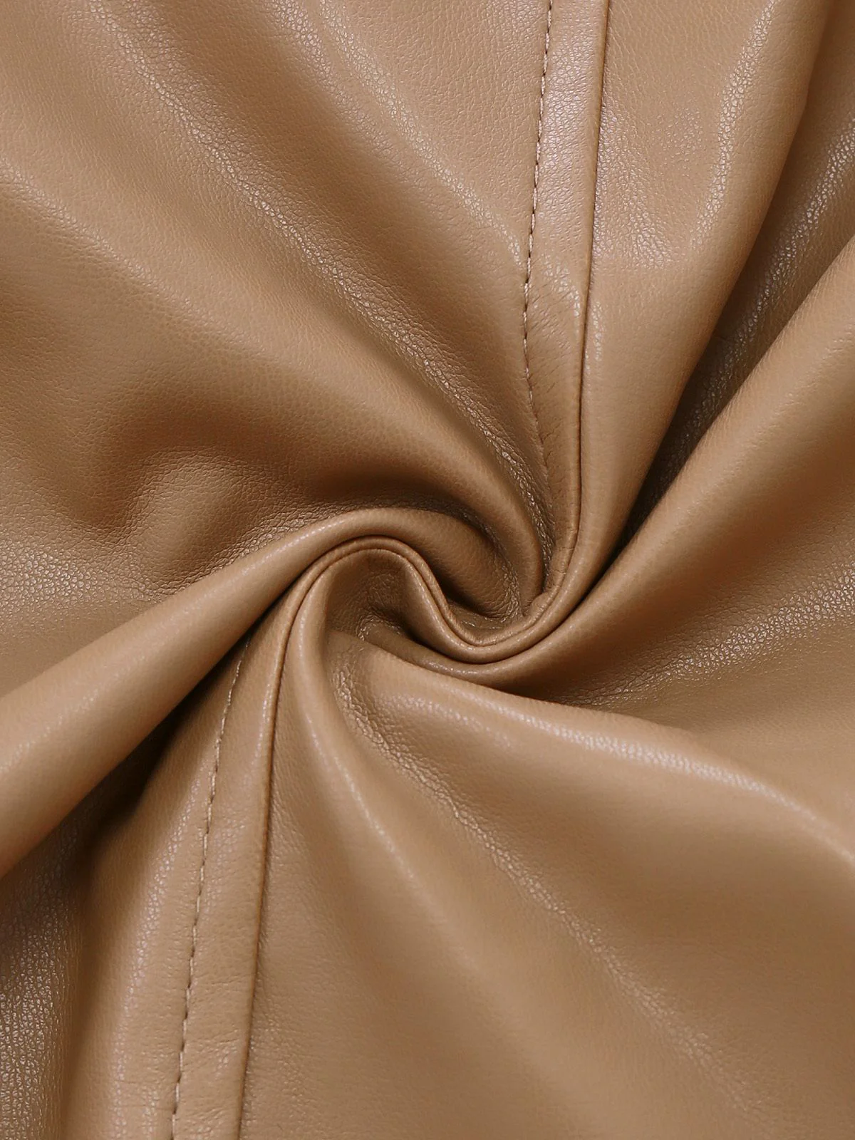Khaki 1940er PU Leder Kunst Pelz Kragen Gürtel Mantel - Image 7