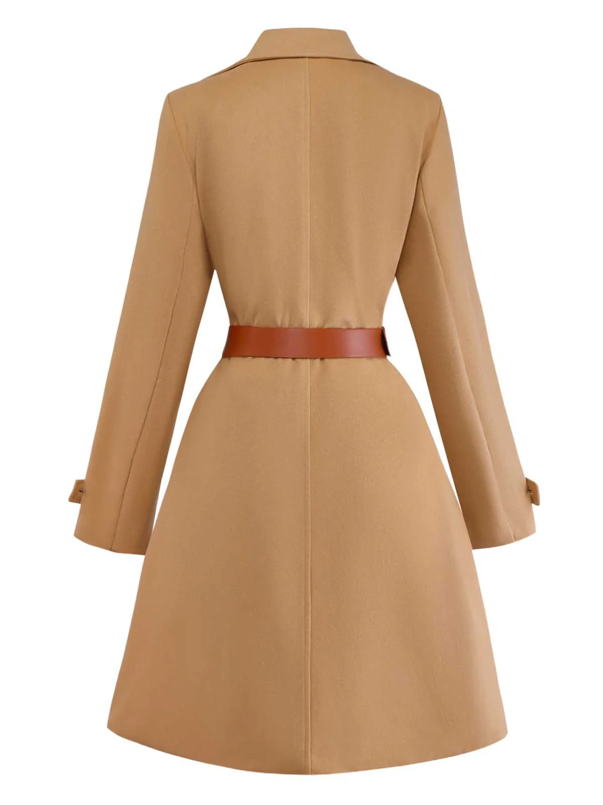 Khaki 1940er Revers Zweireihig Gürtel Mantel - Image 3