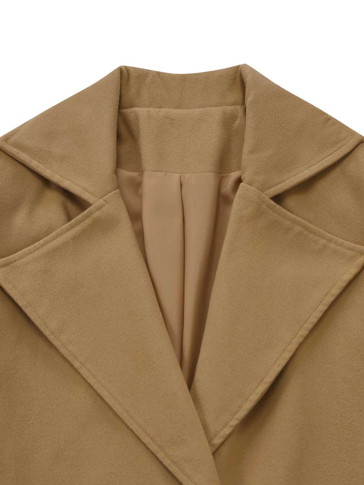 Khaki 1940er Revers Zweireihig Gürtel Mantel - Image 4