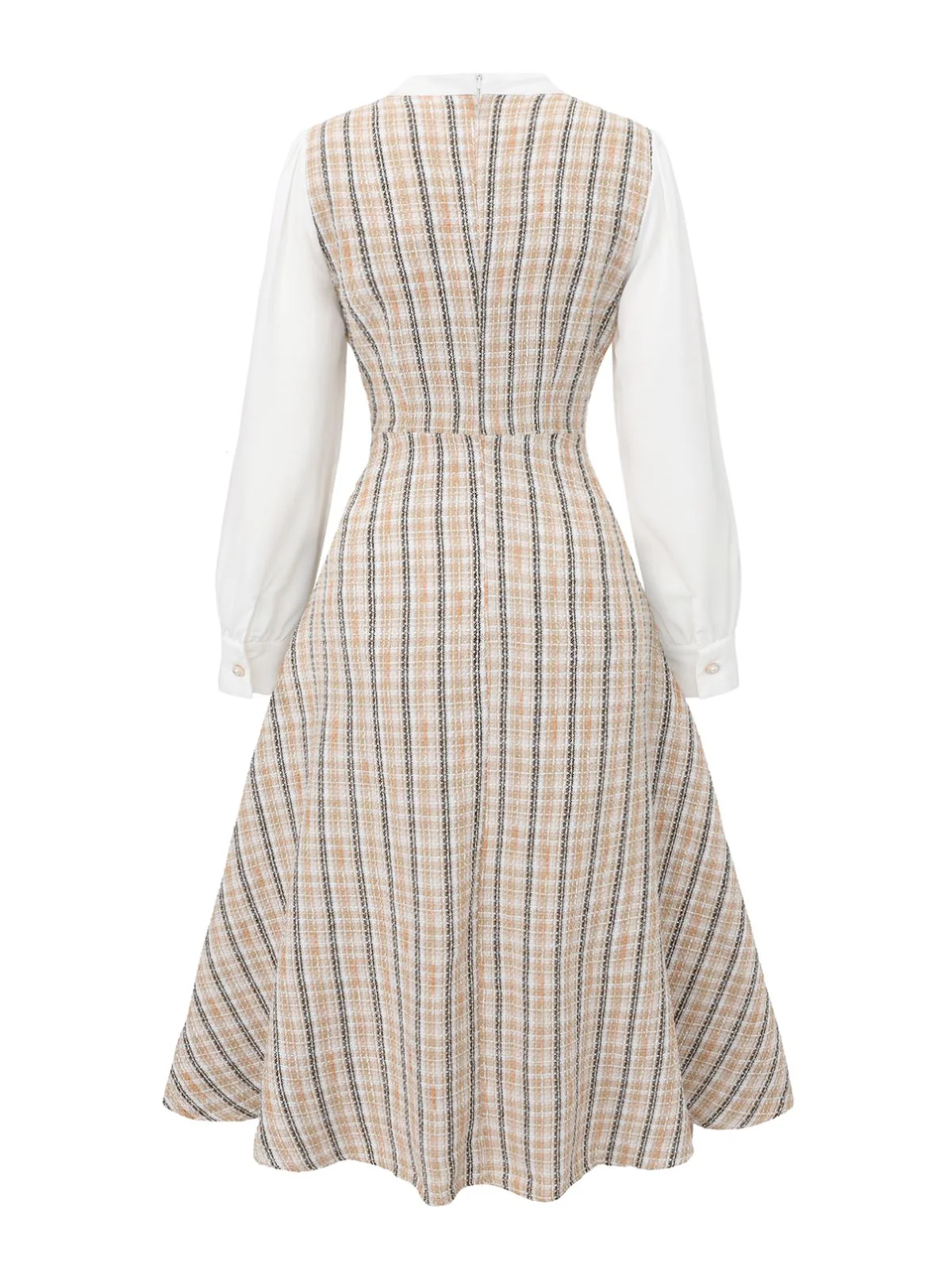 Khaki 1940er Vintage Patchwork Langärmel Kleid - Image 3