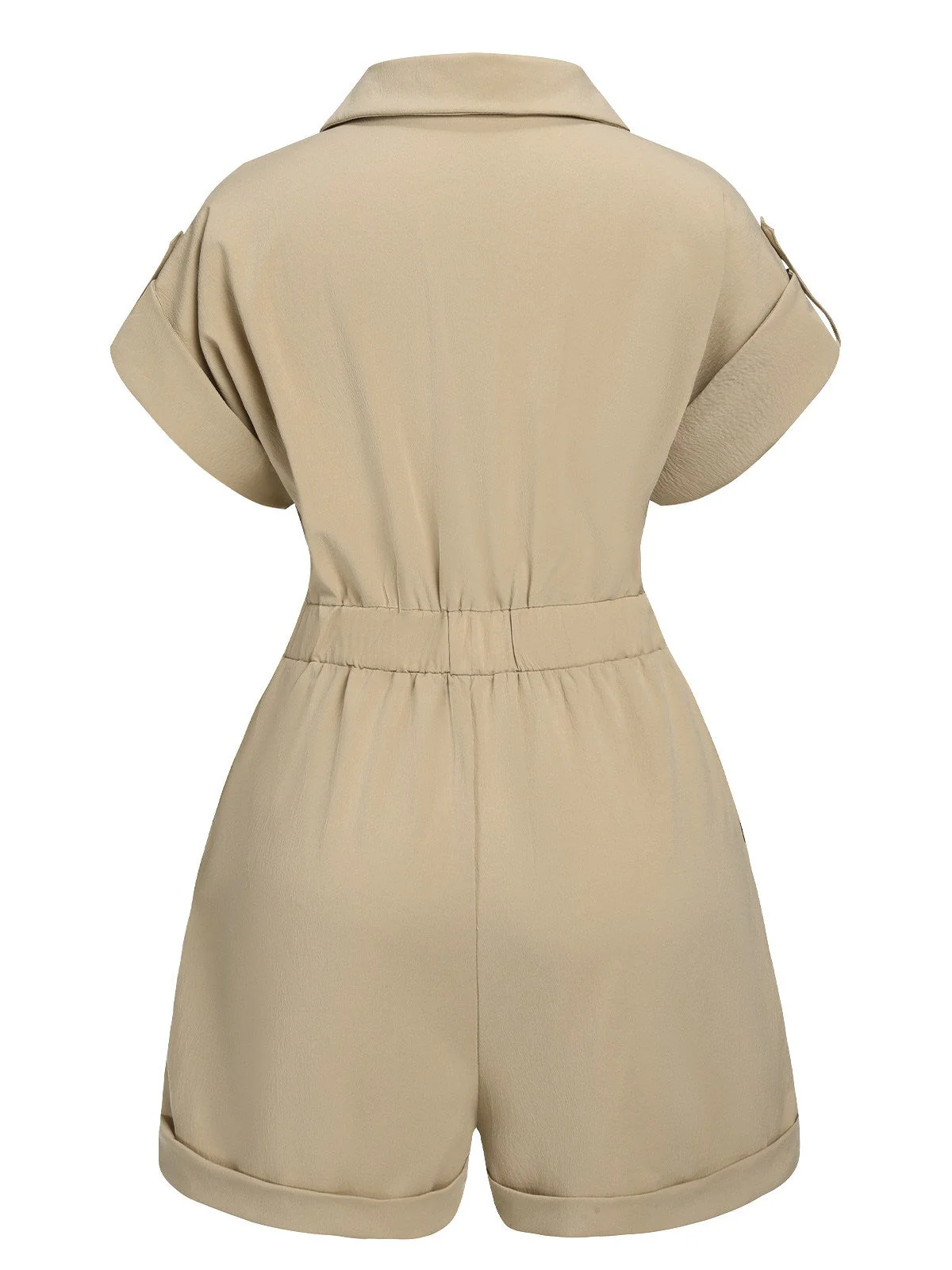 Khaki 1950er Gerollte Manschetten Revers Romper - Image 3