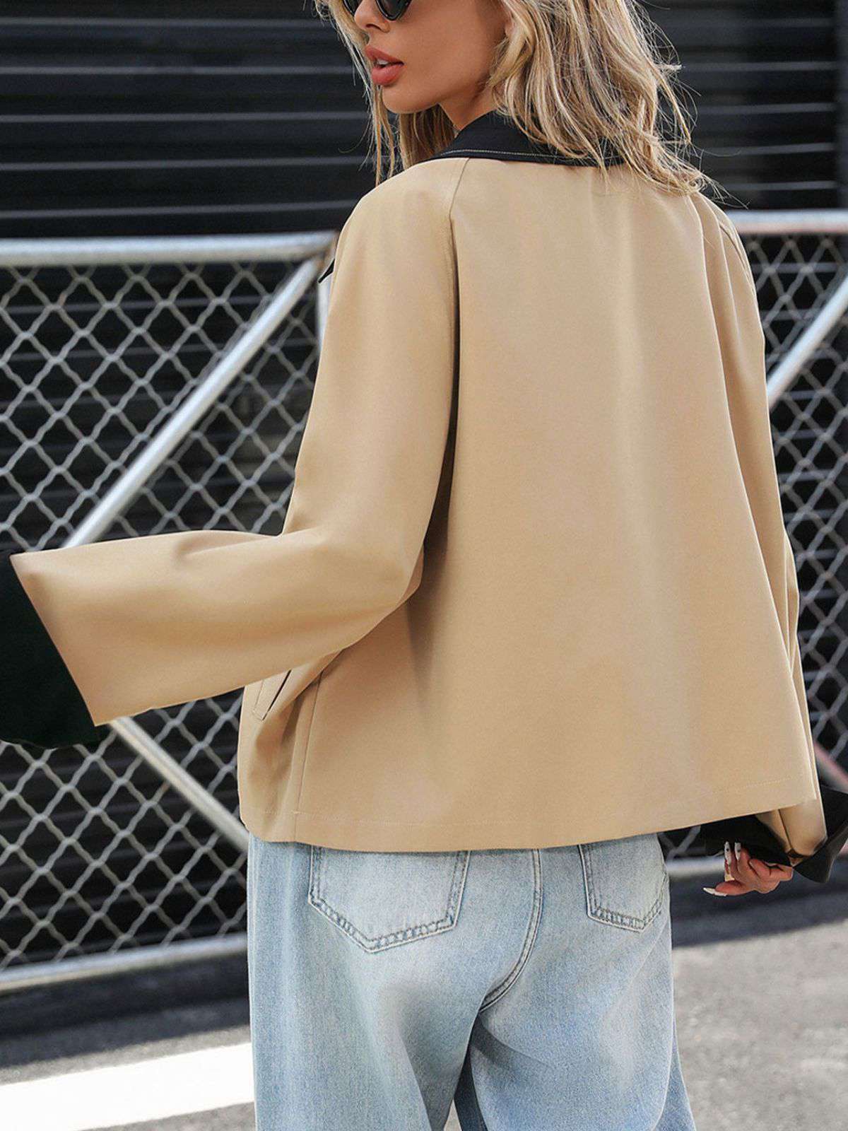 Khaki 1950er Kontrast Gerollt Manschette Revers Jacke - Image 3