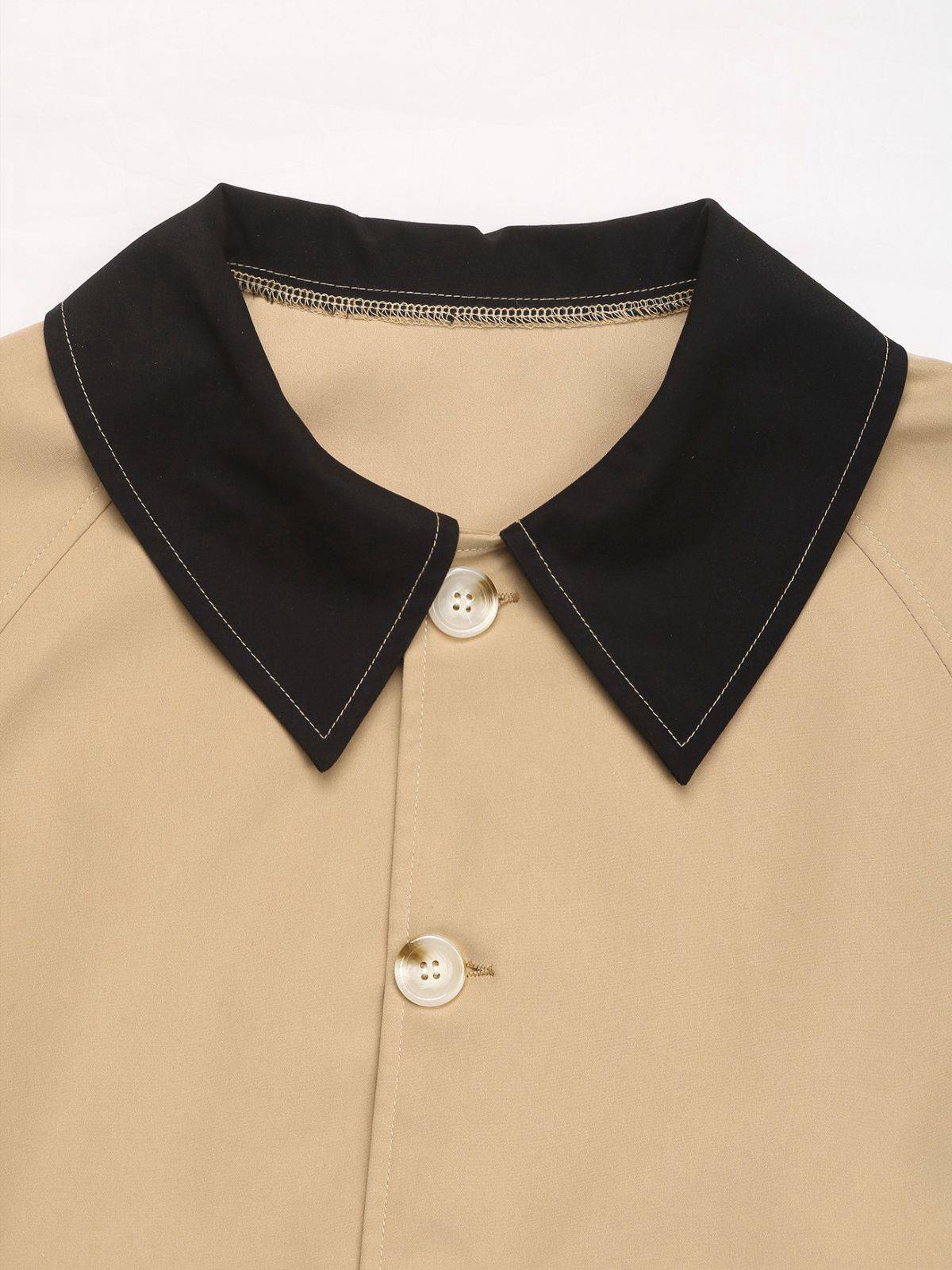 Khaki 1950er Kontrast Gerollt Manschette Revers Jacke - Image 4