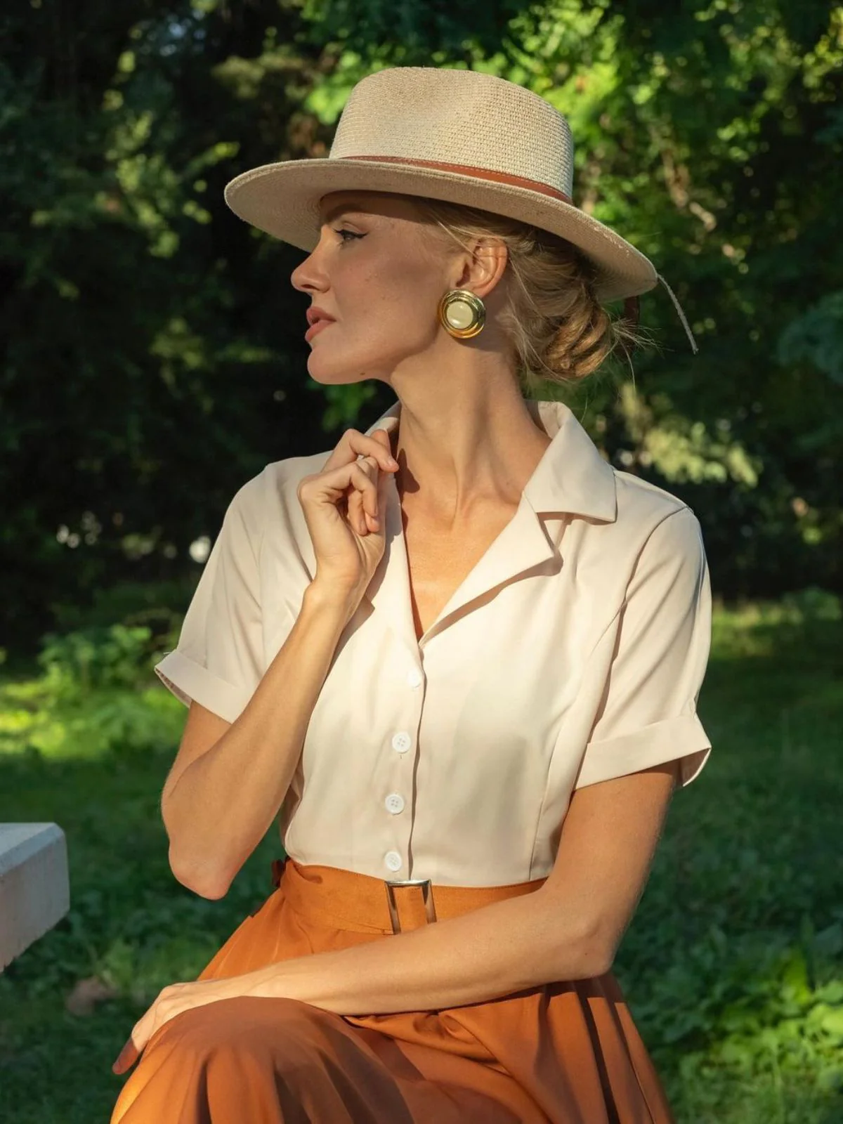 Khaki 1950er Patchwork V-Ausschnitt Kurzarm Swing Kleid - Image 3