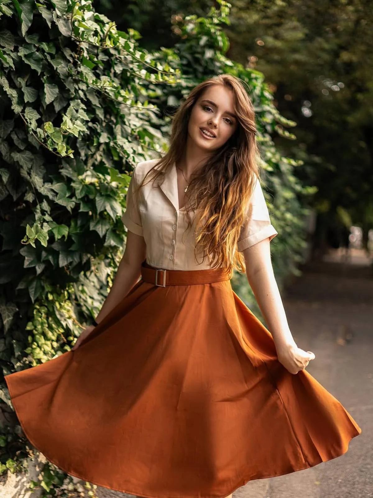 Khaki 1950er Patchwork V-Ausschnitt Kurzarm Swing Kleid - Image 2