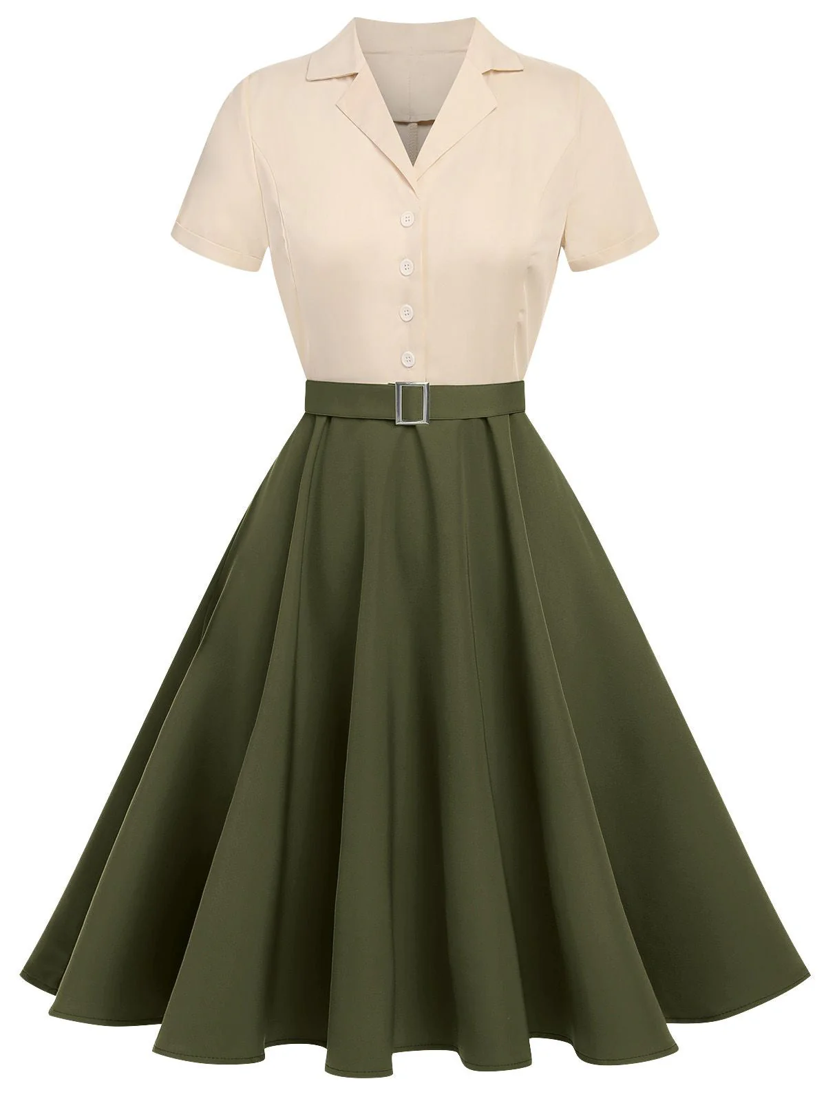 Blau & Gelb 1950ER Patchwork V-Ausschnitt Kurzarm Swing Kleid - Image 10