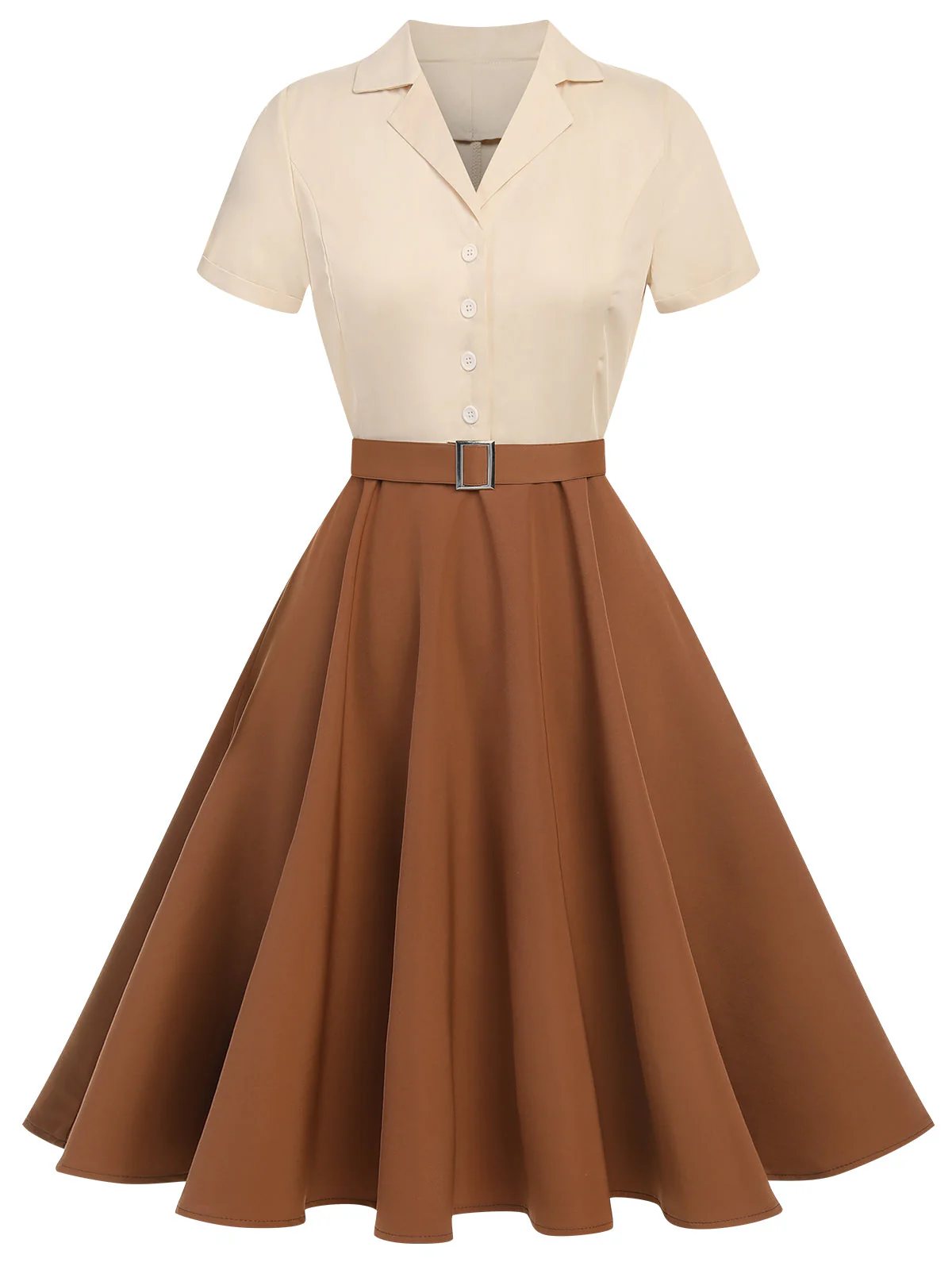 Blau & Gelb 1950ER Patchwork V-Ausschnitt Kurzarm Swing Kleid - Image 6