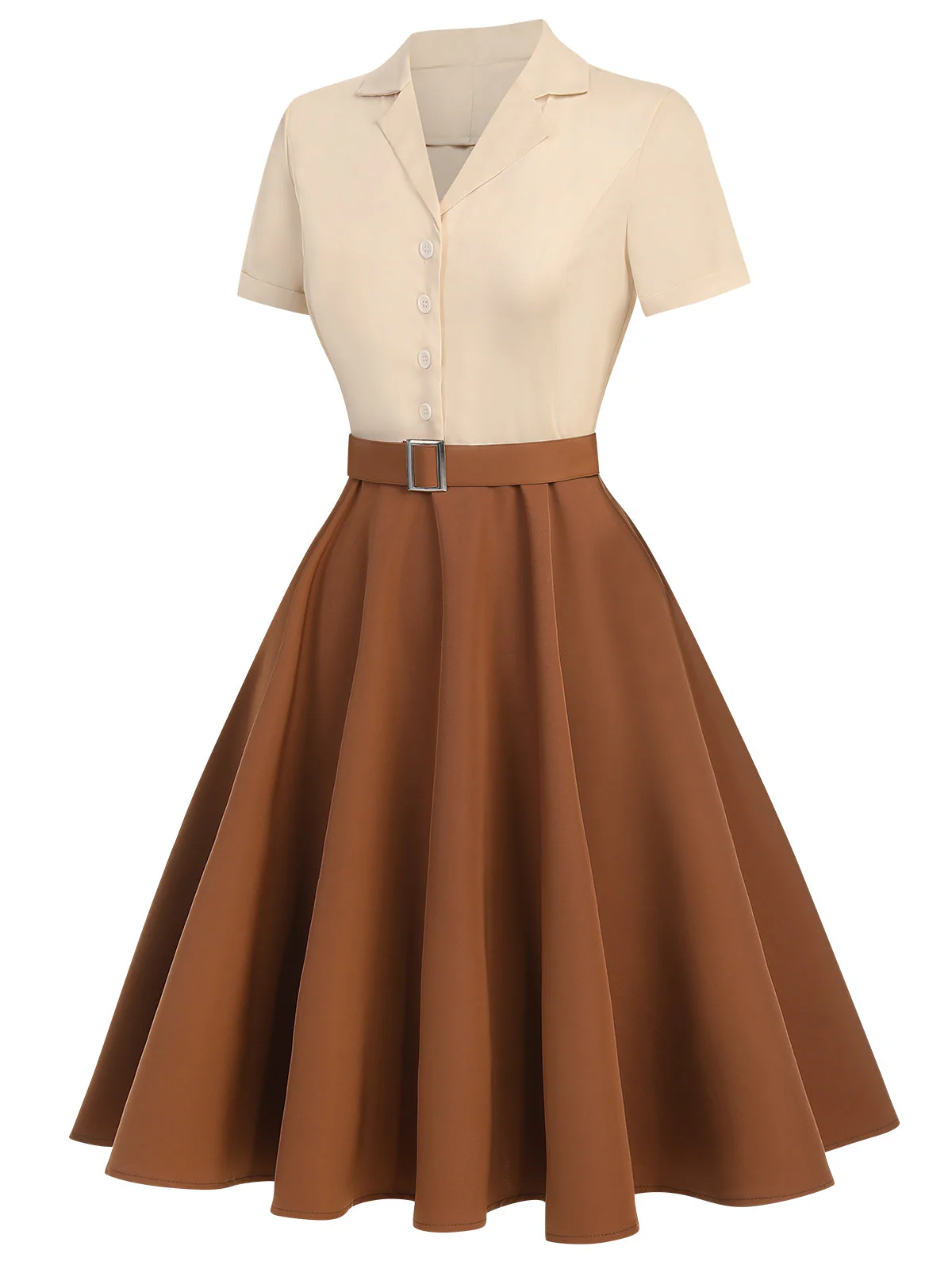 Blau & Gelb 1950ER Patchwork V-Ausschnitt Kurzarm Swing Kleid - Image 8