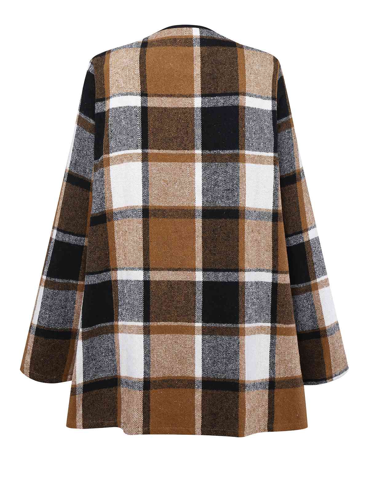 Khaki 1950er Plaid Langarm Irregulär Jacke - Image 4