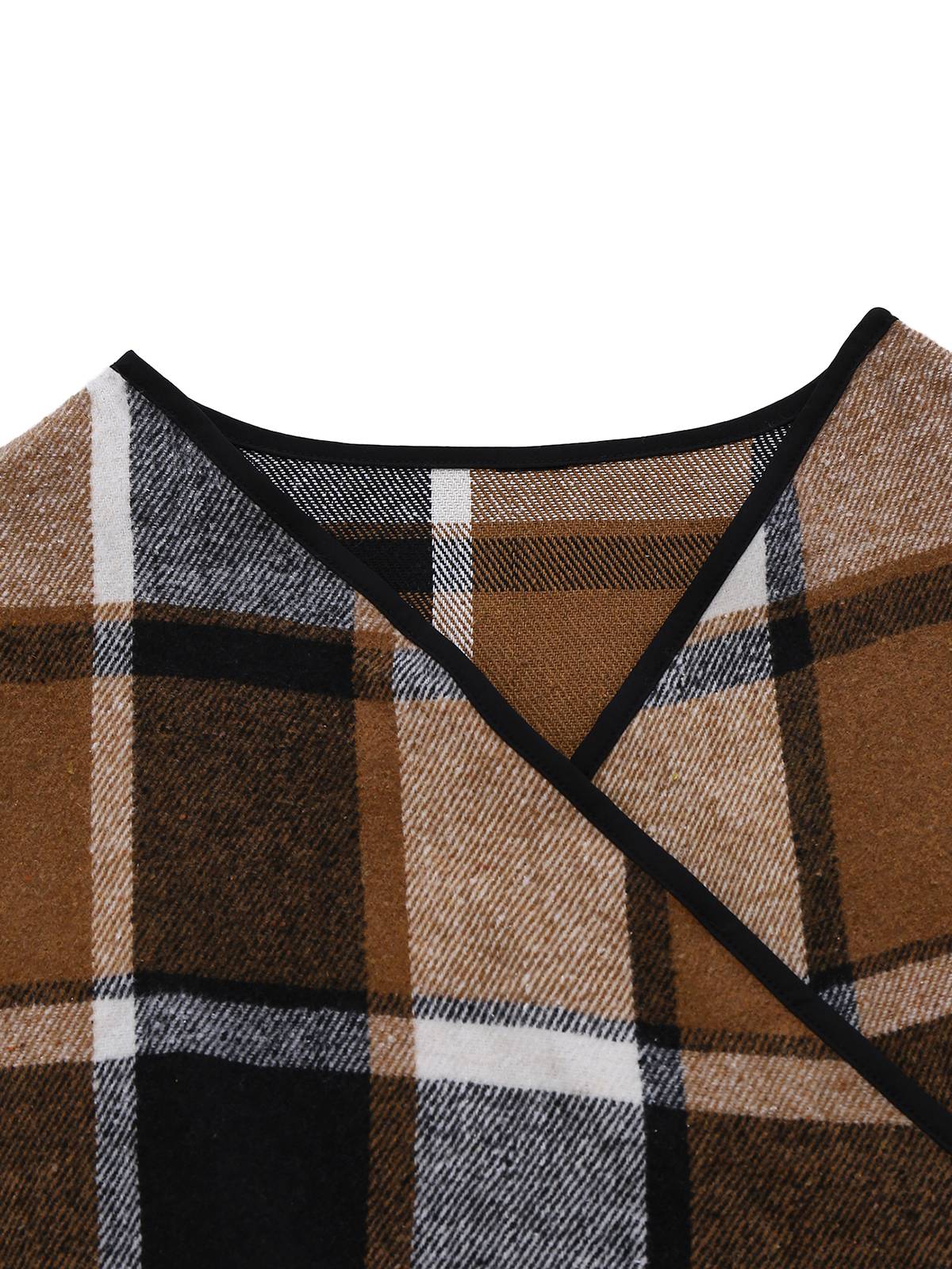Khaki 1950er Plaid Langarm Irregulär Jacke - Image 5